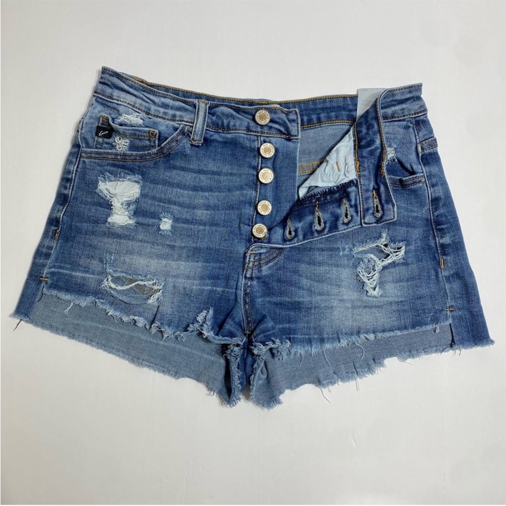 KANCAN High Rise Button Fly Denim Shorts | Distressed Raw Hem | Size 9/28 - Picture 3 of 10